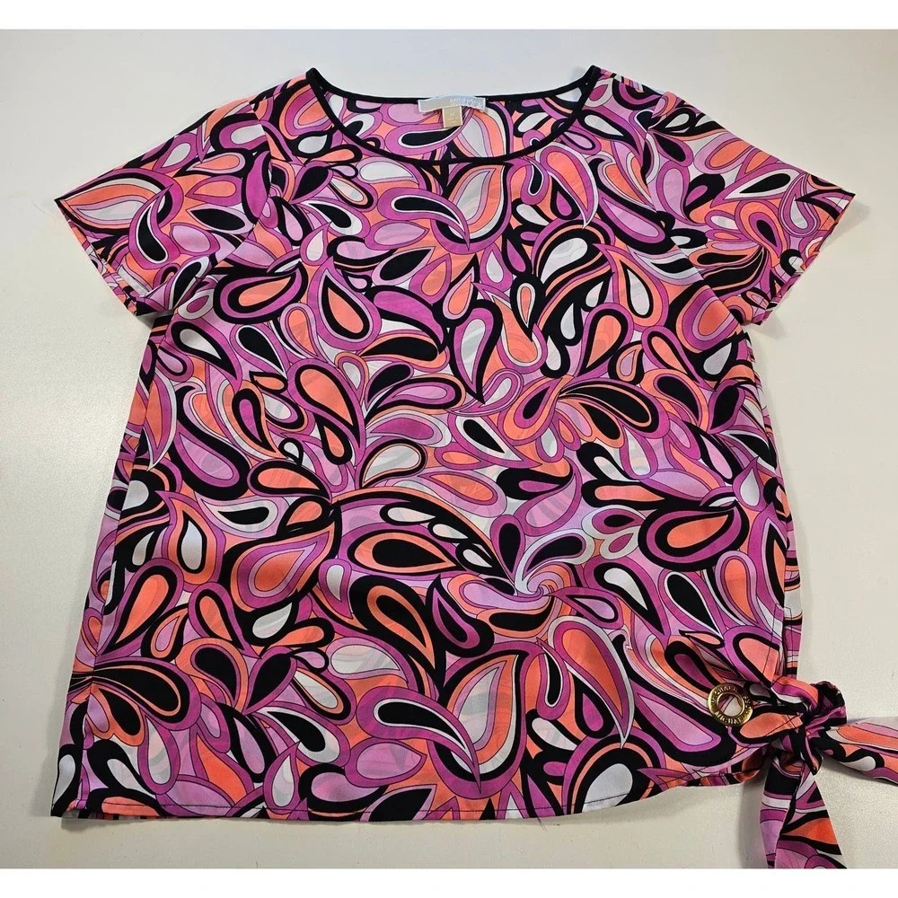 Michael kors side tie returns themed career casual colorful top M